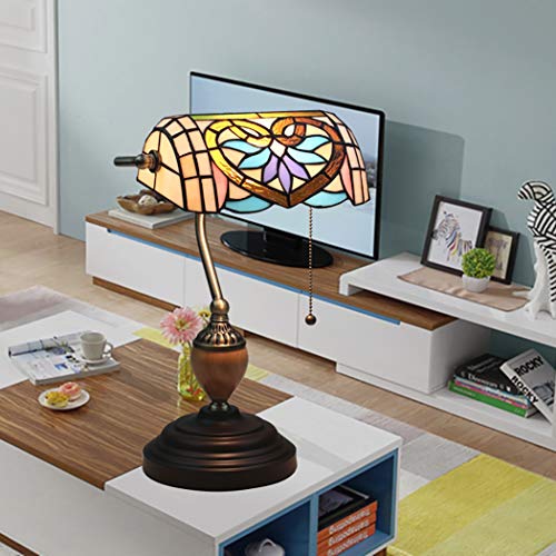 MaGiLL Tiffany Style Retro Banker Desk Lamp with Metal Base