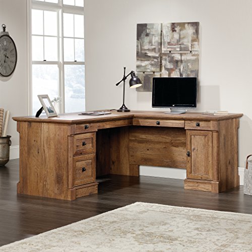Sauder 420606 Palladia L-Shaped Desk, L: 68.74" x W: 65.12" x H: 29.61", Vintage Oak finish