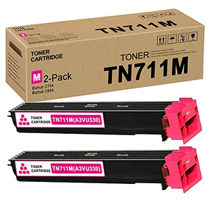 TN711M | A3VU330 TN-711 Toner Cartridge (Magenta,2 Pack) Replacement for Konica Minolta Bizhub C754 C654 Toner Kit Printer