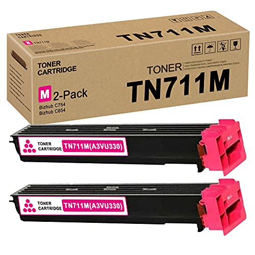 TN711M | A3VU330 TN-711 Toner Cartridge (Magenta,2 Pack) Replacement for Konica Minolta Bizhub C754 C654 Toner Kit Printer