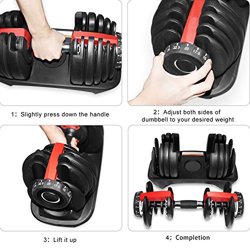 Adjustable Dumbbell Weight to 52.5 Lbs, Black and Red, Professional Comprehensive Training Equipment for Home Gym, Non-Slip Handle for Strengt