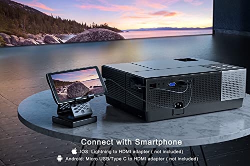 Projector, BOSNAS 8000 Lux Home Video Projectors, 1920×1080P, Support 300" Screen Playing with Hi-Fi Speakers and 4-D Keystone Correction, Compatible with TV Stick/Phone/Laptop/DVD Player/PS4