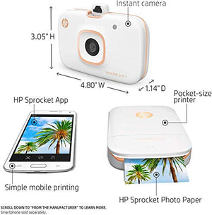 HP Sprocket 2-in-1 Portable Photo Printer & Instant Camera, print social media photos on 2x3" sticky-backed paper (2FB96A), 2:1 White, 4.8 x 3 x 1.1