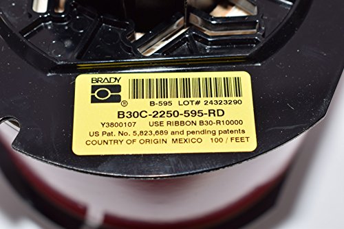 Brady Red Vinyl Film Label Tape Roll, Indoor/Outdoor Label Type, 100 ft. Length, 2-1/4" Width - B30C-2250-595-RD