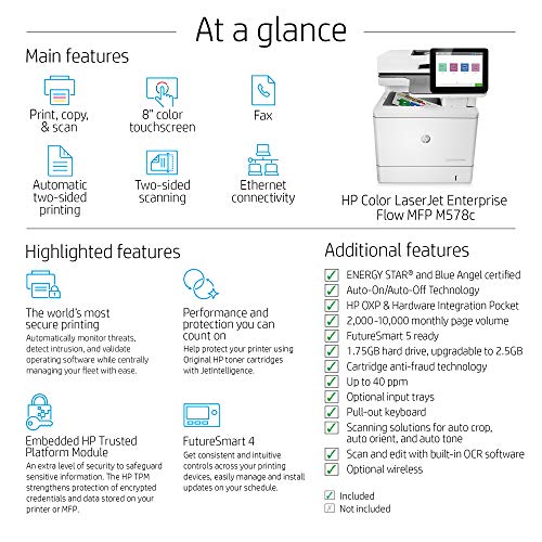 HP Color LaserJet Enterprise Flow Multifunction M578c Duplex Printer with Stapler (7ZU87A)
