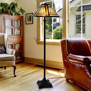 Lavish Home Tiffany Style Mission Floor Lamp with Art Glass Lampshade and 2 LED Bulbs