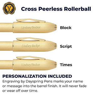Cross Pen | Engraved Cross Peerless 125 Rollerball - 23K Gold Plated Pen. Custom Engraving of a Name or Message by Dayspring Pens Included for a Unique Luxury Gift Pen.