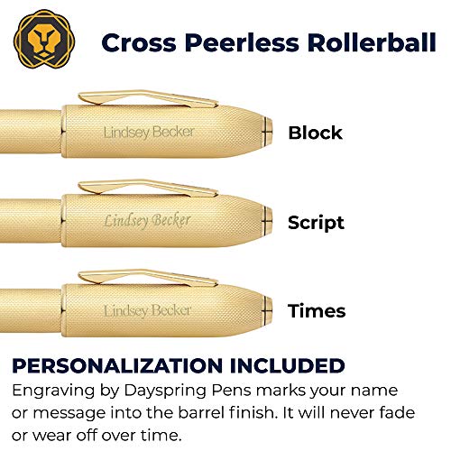 Cross Pen | Engraved Cross Peerless 125 Rollerball - 23K Gold Plated Pen. Custom Engraving of a Name or Message by Dayspring Pens Included for a Unique Luxury Gift Pen.