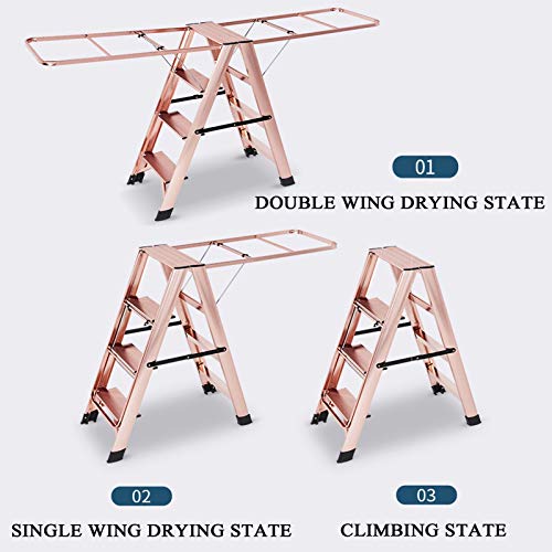 LUCEAE Aluminum Step Stool 4/5 Step Folding Clothes Rack with Non-Slip Pads