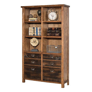 Heritage Ten Shelf Bookcase With Doors - 72"H Rough Sawn Hickory Laminate Finish Dimensions: 44"W X 14"D X 72"H Weight: 208 Lbs