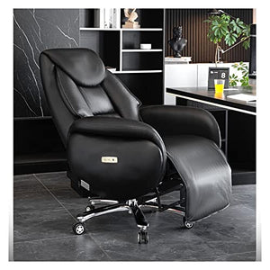 HUIQC Ergonomic Cowhide Managerial Executive Chair with Electric Footrest - Black