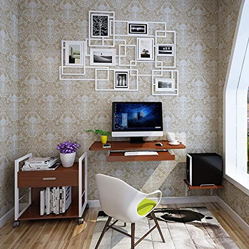 Wood Drop-Leaf Table Desk Wall Mount Writing Desk with Keyboard Tray and Host Support Wall Hanging Computer Table Home Office Desk Workstation