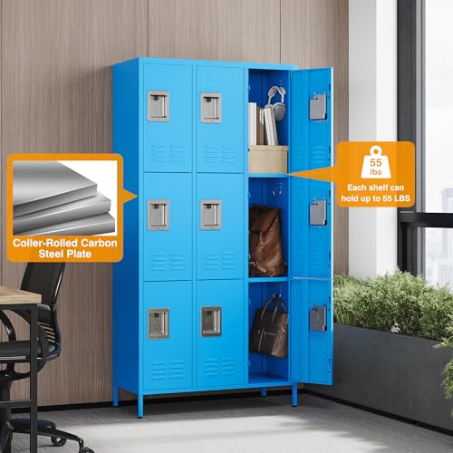 STANI Metal Lockers with Shelves, 9 Doors Lockable Steel Cabinet (Blue)