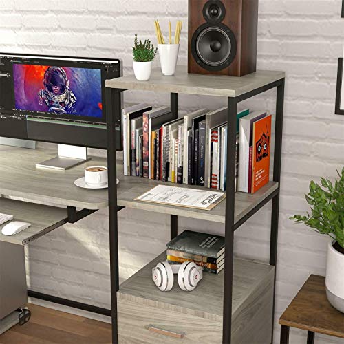 Computer Desk Study Table w/Shelf & Drawers Stable Office Workstation Oak Grey (Color : Default)