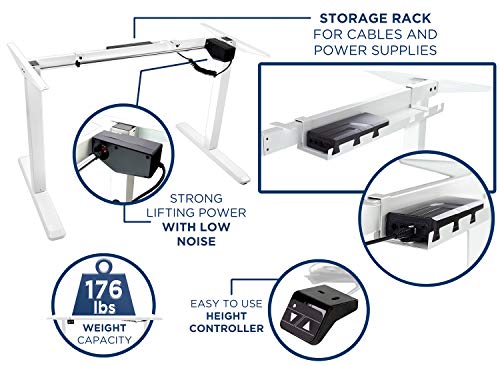 Mount-It! Electric Standing Desk Frame | Height Adjustable Motorized Sit Stand Desk Base with Controller | Single Motor Stand Up Ergonomic Workstation | Steel Legs | White