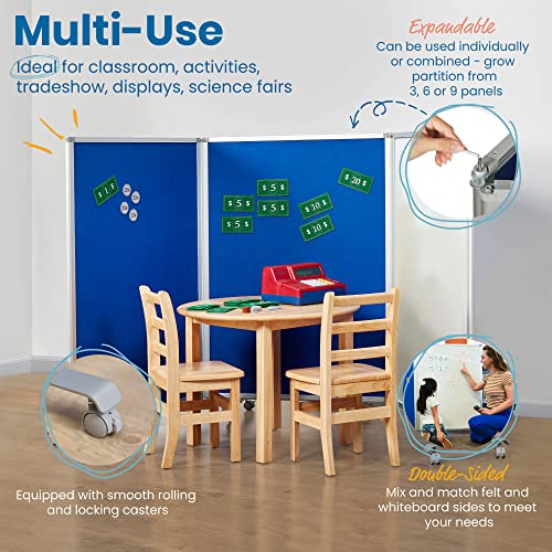 ECR4Kids Mobile Dry-Erase Room Divider and Partition, Double-Sided, Rolling Caster Wheels, 3-Panel Dry-Erase Board, Collapses for Easy Storage
