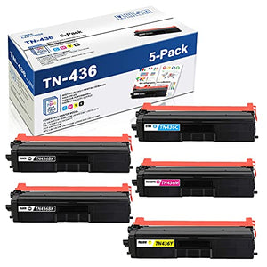 TN436BK,TN436C,TN436M,TN436Y Compatible TN436 TN-436 Extra High Yield Toner Cartridge Replacement for Brother HL-L8260CDW L9310CDW L9310CDWTT MFC-L8690CDW L8900CDW L9570CDWT Printer 5PK(2BK+1C+1M+1Y)