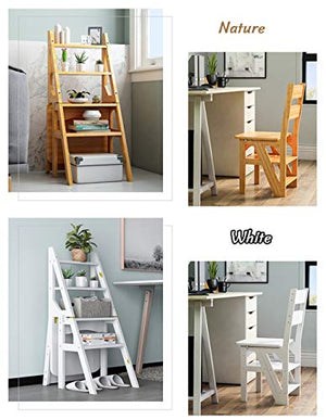 LAXF-stool Bamboo Folding 4 Step Stair Chair & Household Ladder