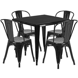 Flash Furniture 31.5'' Square Black Metal Indoor-Outdoor Table Set with 4 Stack Chairs