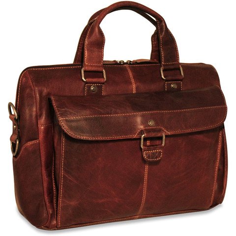 Jack Georges Voyager Top Zip Briefcase with Front Pocket (Brown)