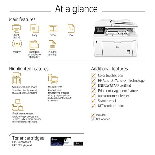 HP LaserJet Pro M227fdw All-in-One Wireless Laser Printer, Amazon Dash replenishment ready (G3Q75A), White, Large