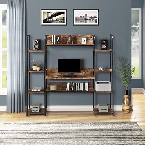Ai-lir Simple and Stylish Office, Habitation, Twofold Shelf Computer Desk Home Office Computer Workstation with Storage Box 63 Inch Office Work Desk Industrial Modernistic Table for Bedroom Easy to