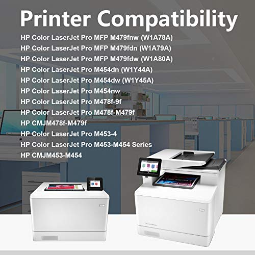 4-Pack (BK+C+Y+M) 414X | W2020X W2021X W2022X W2023X Toner Cartridge Replacement for HP CMJM478f-M479f Color Laserjet Pro M454nw M454dw (W1Y45A) MFP M479fdn M479fnw Printer Ink Cartridge