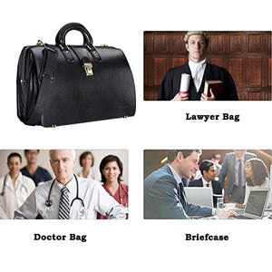 Banuce Leather Briefcase for Men with Lock Doctor Bag Attache Case Hard 15.6 Inch Laptop Lawyer Attorney Litigator Bags Black