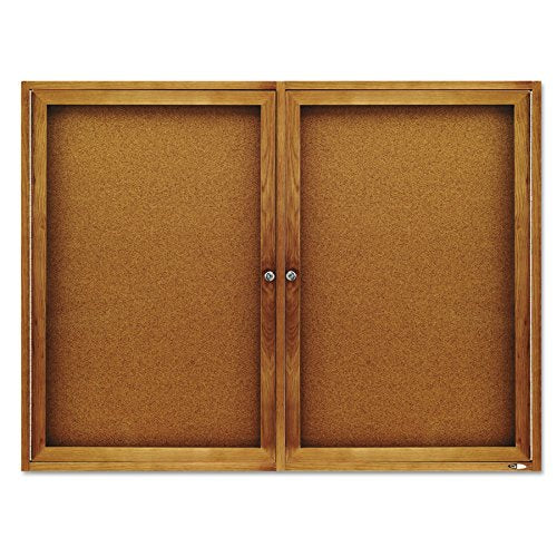 Quartet Enclosed Cork Indoor Bulletin Boards, 3 x 4 Feet, 2 Doors, Oak Finish (364)