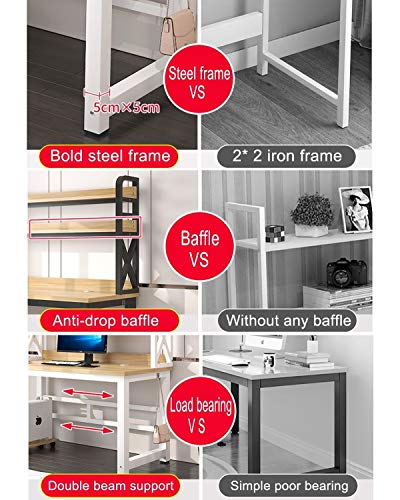 XLO Large Office Computer Desk, Home Office Gaming Table Workstation with Storage Bookshelf, Modern Simple PC Study Table, Executive Workstation Desk Easy to Assemble