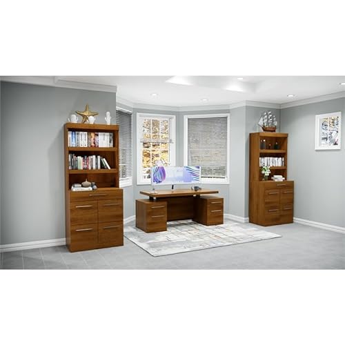 RoomAndLoft Adjustable Height Sit-Stand Desk with Drawers and File Drawer Bookcases