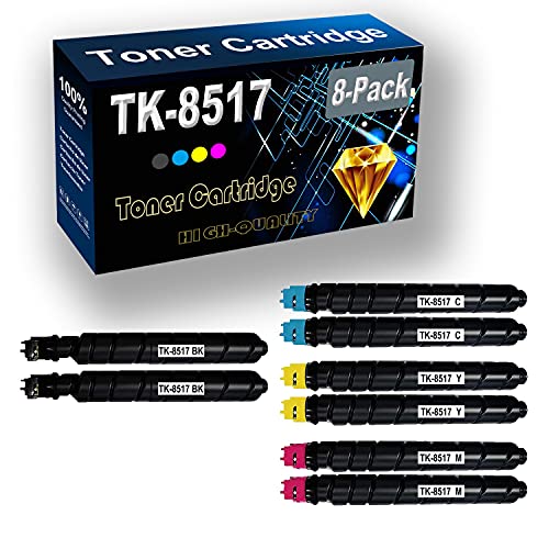 8-Pack (2BK+2C+2Y+2M) Compatible Color Toner Cartridge Replacement for Kyocera TK-8517 TK8517 TK-8517K TK-8517C TK-8517Y TK-8517M | TASKalfa 5052ci, 6052ci Printer Cartridge