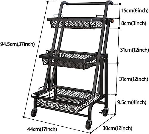 WHHSJD Narrow Storage Drawer Cart, 3-Tier Metal Rolling Cart with Lock Wheels - Black