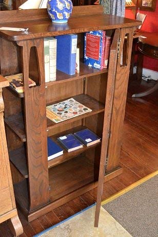 Crafters and Weavers Arts and Crafts Mission Oak Bookcase with Cut Outs and Side Shelves