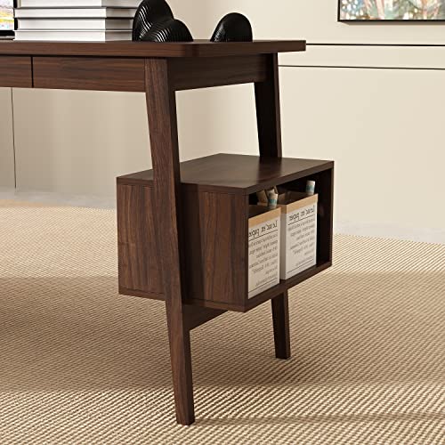 Homsee L-Shaped Executive Desk with Drawers, Shelves, Keyboard Tray & Storage Cabinet, 55 Inch - Deep Brown