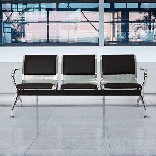 Peach Tree Reception Chairs Waiting Room Chair with Black Leather, Lobby Chairs for Reception Room, Office, Airport Reception Bench (5 Seat, Black)