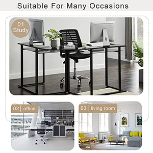 WANYI Black, 56" L Molded Computer Desk Gaming Desk Home Office Writing Workstation Toughened Glass Study Keyboard Modern Table for Modest Spaces