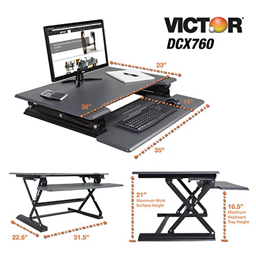 Victor DCX760 High Rise Collection Height Adjustable Standing Desk with Removable Keyboard Tray | Gray | 36" Wide Standing Desk | Professional or Home Use | Compatible with Most Monitor Arms