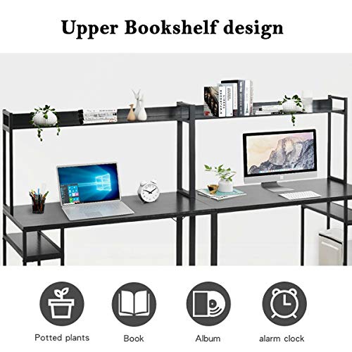 78" 2 Person Computer Desk Double Workstation Home Office Writing Desk W/Shelf (Color : Black)
