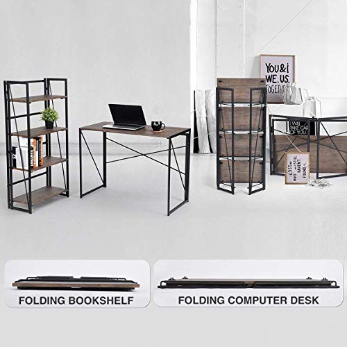 Coavas Folding Desk No Assembly Required, 40" Writing Computer Desk Space Saving Foldable Table Simple Home Office Desk,Brown