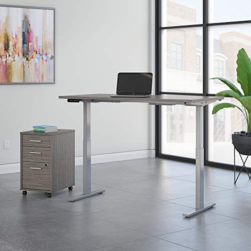 Move 60 Series by Bush Business Furniture 72W x 30D Height Adjustable Standing Desk with Storage in Cocoa with Cool Gray Metallic Base