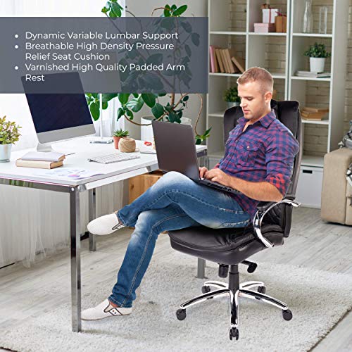 Halter Executive Bonded Leather Office Chair with High Back, Swivel Motion, Adjustable Height, Caster Wheels, and Lumbar Support for Ergonomic Computer Desk Seating, Black