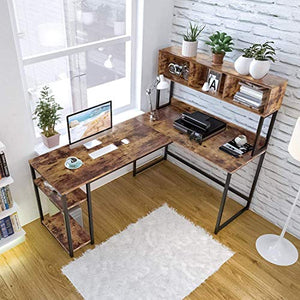 VIPEK L-Shaped Desk with Hutch, 69" Large Computer Desk Gaming Table PC Table Workstation Study Writing Table with Storage Bookshelf, Space Saving Corner Desk for Home Office, Antique Oak