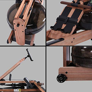 BATTIFE Water Rowing Machine with A Phone Holder, Solid Red Walnut Rower for Home Gym Use with Bluetooth Monitor, Training Indoor