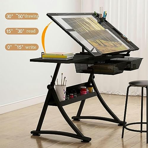 CNAOHGHN Drafting Desk with Stool, Height Adjustable Glass Writing Table