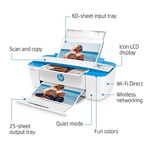 HP DeskJet 3755 Compact All-in-One Wireless Printer with Mobile Printing, HP Instant Ink & Amazon Dash Replenishment ready - Blue Accent (J9V90A) (Renewed)