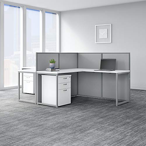Bush Furniture Double Cubicle Desk with Filing Cabinets and Panels | Easy Office Collection 2 Person Table Workstation, 60W x 45H, Pure White