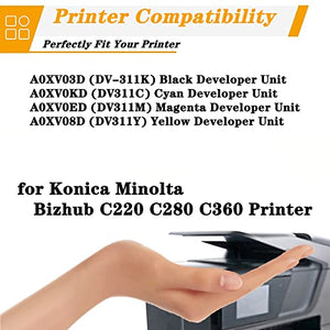 OGLU Compatible Developer Unit Replacement for Konica Minolta DV-311 DV311 - Bizhub C220 C280 C360 Printer - 4Pack