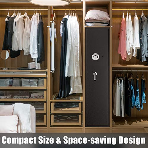 Goplus Rifle Gun Safe, Large Long Gun Safe w/Separate Pistol Lock Box, 5-Gun Safe Box w/ Digital Keypad & Emergency Keys, Electronic Gun Security Cabinet for Home (Biometric Fingerprint Recognition)