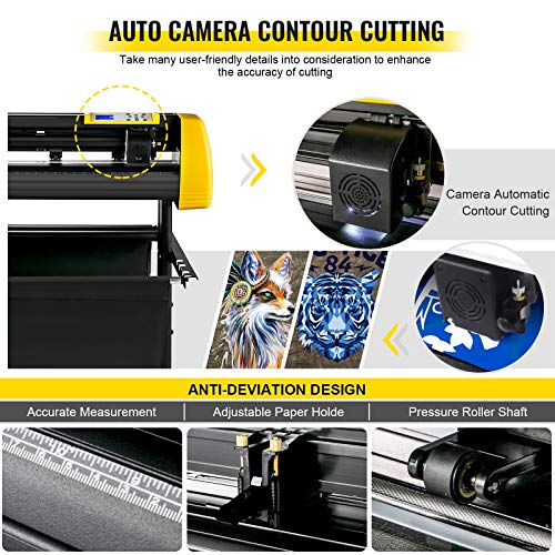 VEVOR Vinyl Cutter Machine, 870mm Cutting Plotter, Automatic Camera Contour Cutting 34” Plotter Printer with Floor Stand Vinyl Cutting Machine Adjustable Force and Speed for Sign Making Plotter Cutter